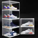 2 Pack Plastic Shoe Storage Boxes Fit US Size 13, Clear Stackable Shoe Display Case with Magnetic Acrylic Door, Shoe Containers for Sneaker Storage, Hats, Figure, Collectible