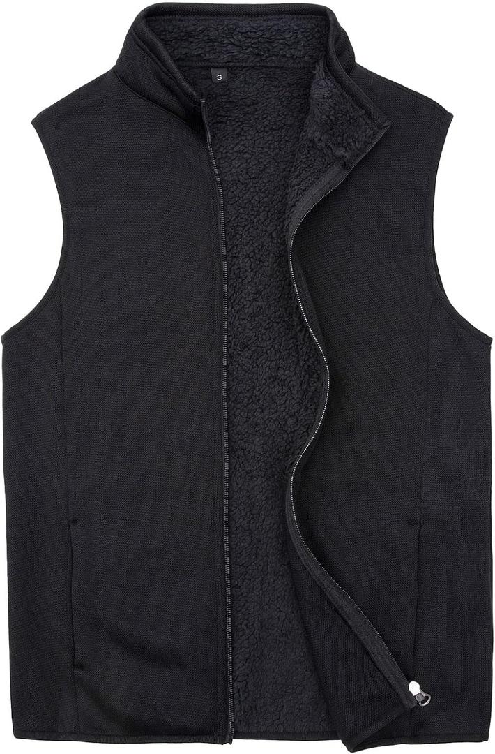Bonnroth Mens Full Zip Sweater Fleece Vest, Sherpa Lined Stand Collar Vests with Pocket (X-Large, Black)