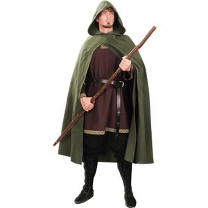 Renaissance Cloak with Hood Medieval Costume Men and Women Cape Halloween (One Size, Green1)