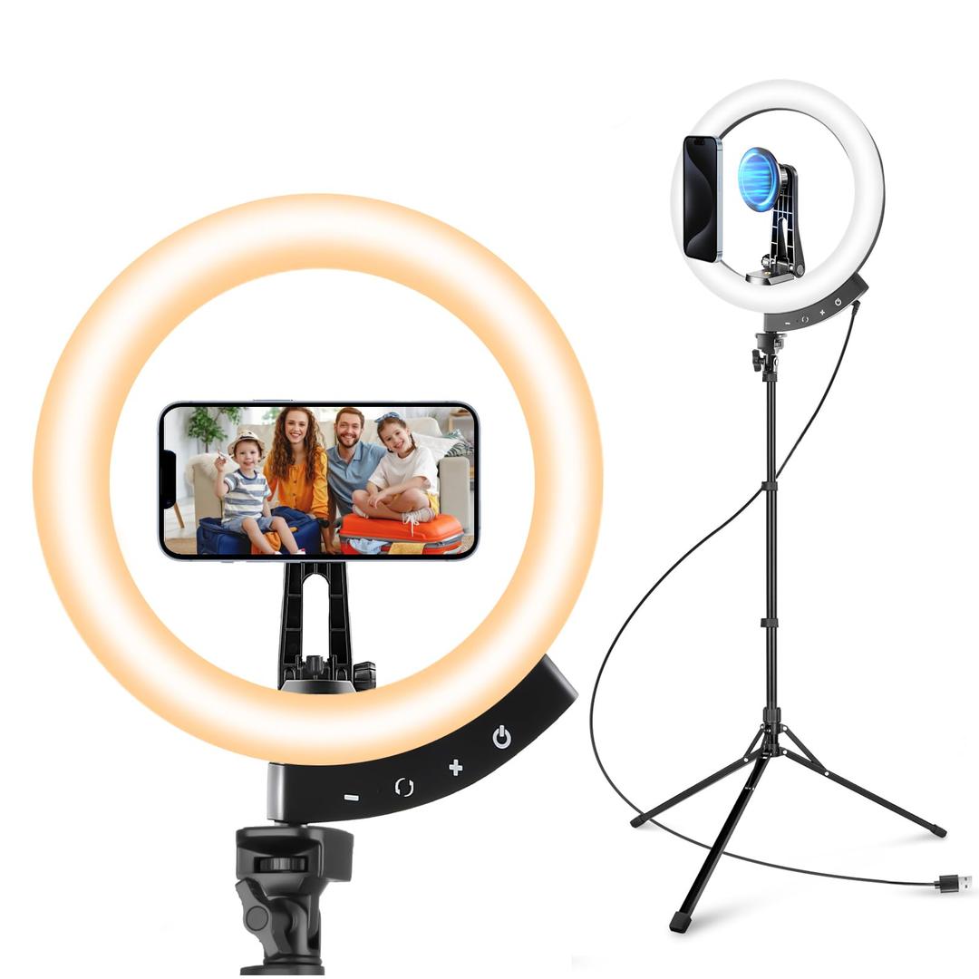 Aureday 12'' Ring Light with 62'' Tripod Stand and Magnetic Phone Holder, LED Ringlight with Selfie Wireless Remote, Circle Lighting for Video