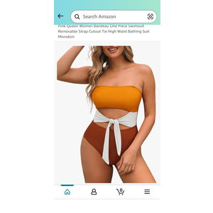 Pink Queen Women Bandeau One Piece Swimsuit Removable Strap Cutout Tie High Waist Bathing Suit Monokini XL