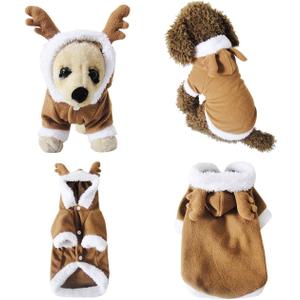 Mogoko Dog Cat Christmas Reindeer Costume, Funny Pet Elk Cosplay Dress, Puppy Fleece Outfits Warm Hoodie Xmas Apparel Clothes (S Size) (9.4"Neck Girth, 13.0"Chest)