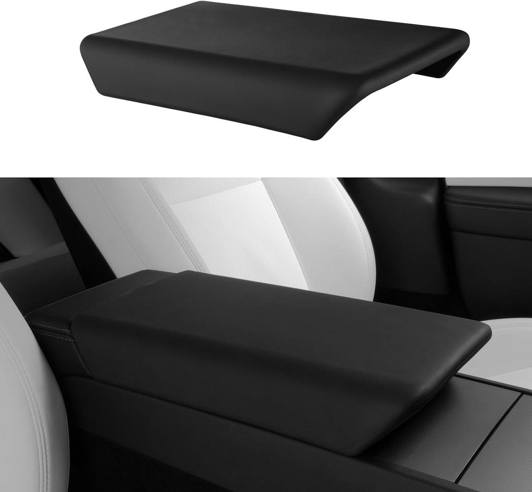 BASENOR Upgraded Center Console Cover for 2024 2025 Tesla Model 3 Highland 2025 2026 Tesla Model Y Refresh (Juniper) Non-Slip TPU Armrest Cover [No Logo] Arm Rest Protector Accessories Black
