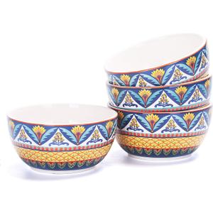 Bico Havana Cereal Bowls Set of 4, 26 oz Deep Ceramic Soup Bowls for Cereal, Salad, Noodles, Kitchen, Microwave and Dishwasher Safe, Gift for Housewarming and Thanksgiving