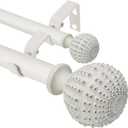 Double Curtain Rod 66 to 120 inches, 1 inch Diameter Heavy-Duty Adjustable Double Curtain Rod set with Decorative Finials and Sturdy Bracket-for Bedroom & Living room-Easy to Install,Weathered White