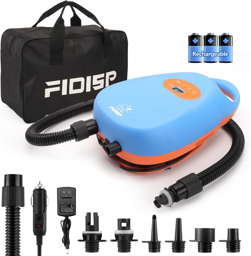 Electric Paddle Board Pump, 20PSI Rechargeable SUP Pump, Air Pump with Dual Stage Inflation&Auto-Off, Deflation Function 12V DC Car Connector for Paddleboard, Kayak Inflatables