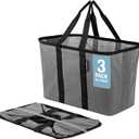 CleverMade EcoBasket 30 Liter Reusable Tote Bag with Reinforced Bottom: Collapsible Grocery Shopping Basket (Gray/Black)