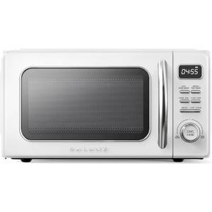 Galanz GLCMKZ11WER10 Retro Countertop Microwave Oven with Auto Cook & Reheat, Defrost, Quick Start Functions, Easy Clean with Glass Turntable, Pull Handle 1.1 Cu. Ft, White