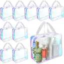 Sweetude 10 Pcs Large Clear Toiletry Bag Large Capacity Travel Iridescent Makeup Bag PVC Clear Plastic Tote Punch Cosmetic Clothes Organizer for Women Men (White)