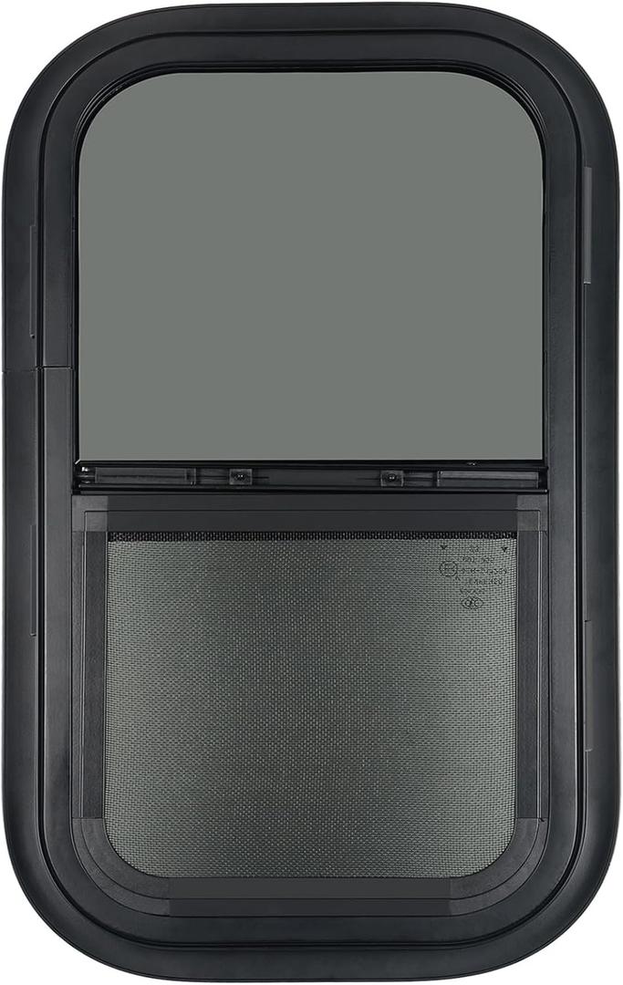 Vertical RV Window, 12" W x 18" H Tinted Sliding RV Window with Net Screen and Trim Ring, Suitable for 1-1/8" Thick Walls, DOT Approved