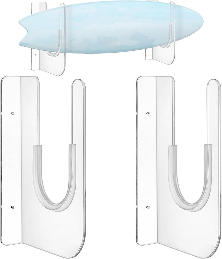 Yousoontic 2 Sets Surfboard Wall Mount Rack Clear Acrylic Surf Board Wall Display Vertical Surfboard Rack Storage Holder for Surfboards Short Boards Holds 50 Lbs