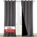 NICETOWN 100% Blackout Blinds, Set of 2, 52 inches x 102 inches, Laundry Room Decor Window Treatment Curtains for Large Patio Sliding Door, Thermal Insulated Grey Curtains for Bedroom