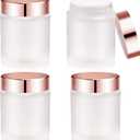 Sxminer 4 Pack 100g/3.4 oz Empty Glass Jars Frosted Glass Cream Jar Bottle with Rose Gold Lids Refillable Cosmetic Containers Makeup Empty Storage Containers Travel Jars Pot for Creams Lotions Scrubs