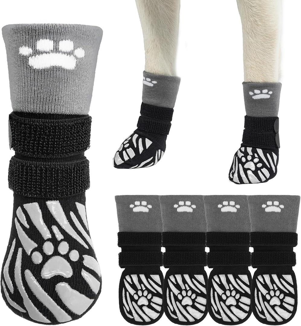 SCENEREAL Dog Socks to Prevent Licking Paws for Hot/Cold Pavement, Dog Boots & Paw Protectors for Small Medium Large Dogs, Senior Dog Grippy Socks Booties for Hardwood Floors Winter Outdoor, Black M (M(Pack of 4))