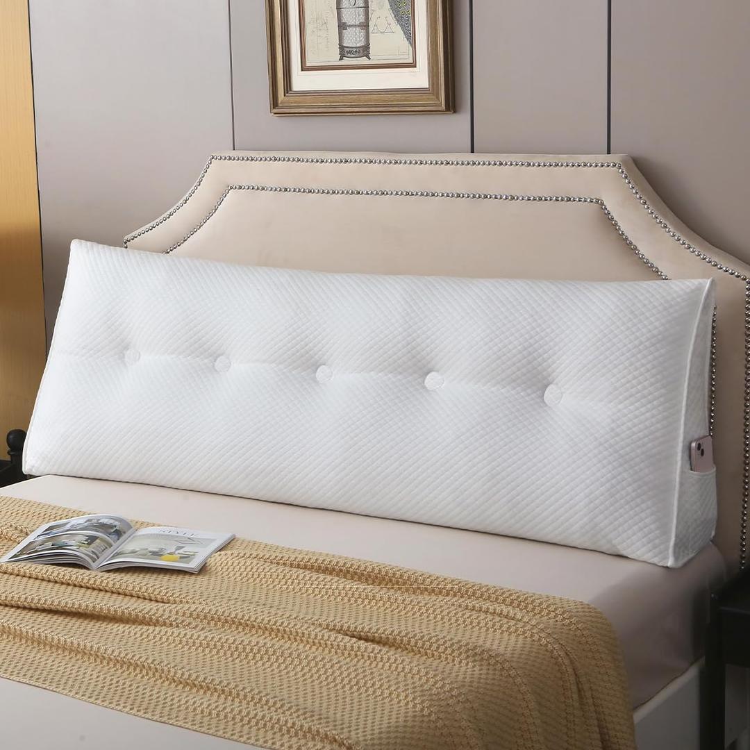 Wedge Headboard Pillow for Bed, Queen Dorm Headboard Pillow Support for Sitting Up, Reading, Relaxing, Bolster Pillow with Removable Washable Cover, White