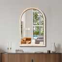 Arched Vanity Mirror for Wall, 30"x20" Boho Rustic Farmhouse Mirror with Beaded Wooden Frame, Decorative Wooden Mirror for Bathroom, Living Room, Entryway, or Bedroom
