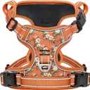Timos Dog Harness for Large Dogs, No Pull Service Vest with Reflective Strips and Control Handle,No Choke Dog Harness with 2 Metal Rings for Easy Walking,Outdoor Training,Flower Orange, L