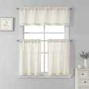 SeeGlee 3 Pieces Set,24" Length Kitchen Curtains and 15" Length Valance Set Tiers- Cream Beige Linen Light Filtering Semi Sheer Small Cafe Rod Pocket Curtains for Short Window