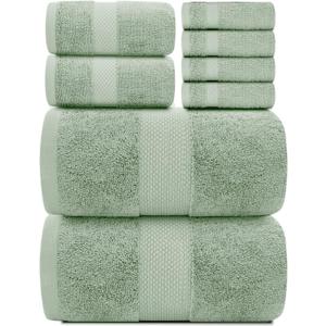 White Classic Luxury Bath Towel Set of 8 Pieces - 100% Turkish Cotton Highly Absorbent Towels for Bathroom, 2 Luxury Bath Towels 700GSM, 2 Hand Towels, 4 Washcloths, Green (11: Mint Green)