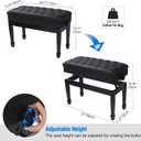 Adjustable Duet Piano Bench with Storage, Heavy Duty Double Piano Benches with Leather Cushion, Black Piano Bench for Adults, 13.8" D x 31.5" W x 19.3" H