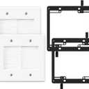 VCELINK 2 Gang Brush Wall Plate 2 Pack, Cable Pass Through Wire Hider for Cable Management, Compatible with Ethernet Cables, HDMI Cables & Home Theater Systems (White, with Bracket)