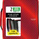 Five Star Zipper Binder, 2 Inch 3-Ring Binder with Round Rings, 5-Tab Expanding File, 380 Sheet Capacity, Fire Red (72538)