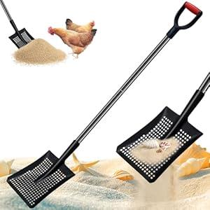 Sifting Shovel, Heavy Duty Metal Sand Sifter for The Beach, 53.5" Long Sand Sifter Shovel for Beach Fun, Chicken Coop, Farm Goat Stall Sand Poop Cleaning, with Ergonomic D-Grip Handle (Black)