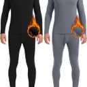 Patelai 2 Pack Men Thermals Top and Bottom Set Undergarments Lined Thermal Underwear Men Base Layer for Fall Winter (Small, Black, Dark Gray)