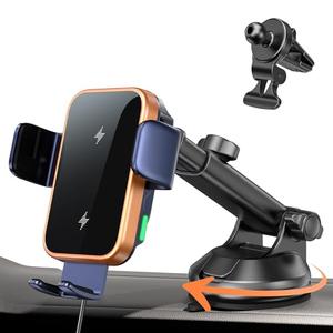 GuMosh Dual Coil 15W Car Phone Holder Wireless Car Charger -Auto Clamping- Charging Phone Holders for Your Car Dash Vent Windshield, for Flip S25/S24/S23/S22, iPhone 17/16/15/14