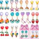 Clip On Earrings for Girls, 10/12 Pairs Kids Clip On Earrings for Toddler Party Favor, Stick on Earring Jewelry Set for Little Girl Princess Play Ages 3-12