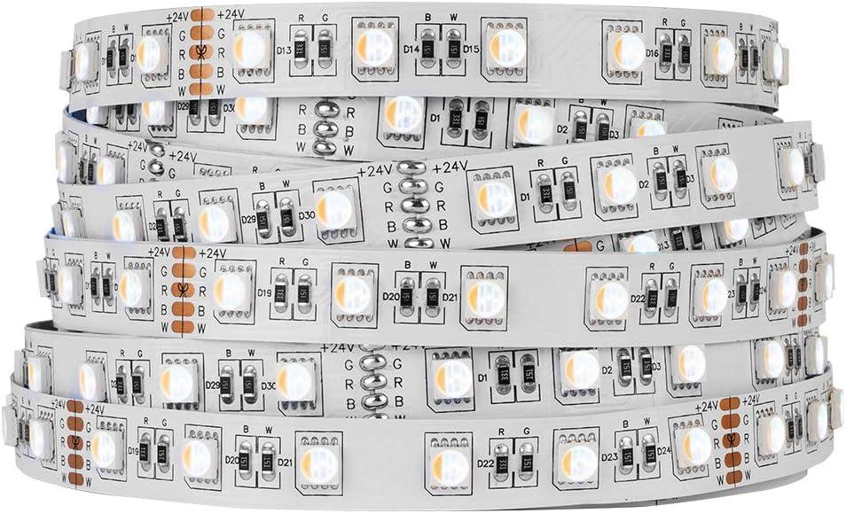 BTF-LIGHTING 5050 RGBW RGB+Warm White(2700K-3000K) 4 Colors in 1 LED Tape Light DC24V 5m 16.4ft 60LED/m Multi-Colored IP30 White 12mm PCB for Bedroom Kitchen Home Decoration(No Adapter or Controller)