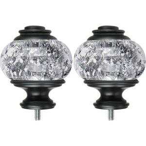 2 Pack Window Treatment Finials for 1 or 7/8 Inch Curtain Rods, Black Drapery Rods Replacement Finials with M6 Screws, Translucent Finials Embedded with Silver Foil