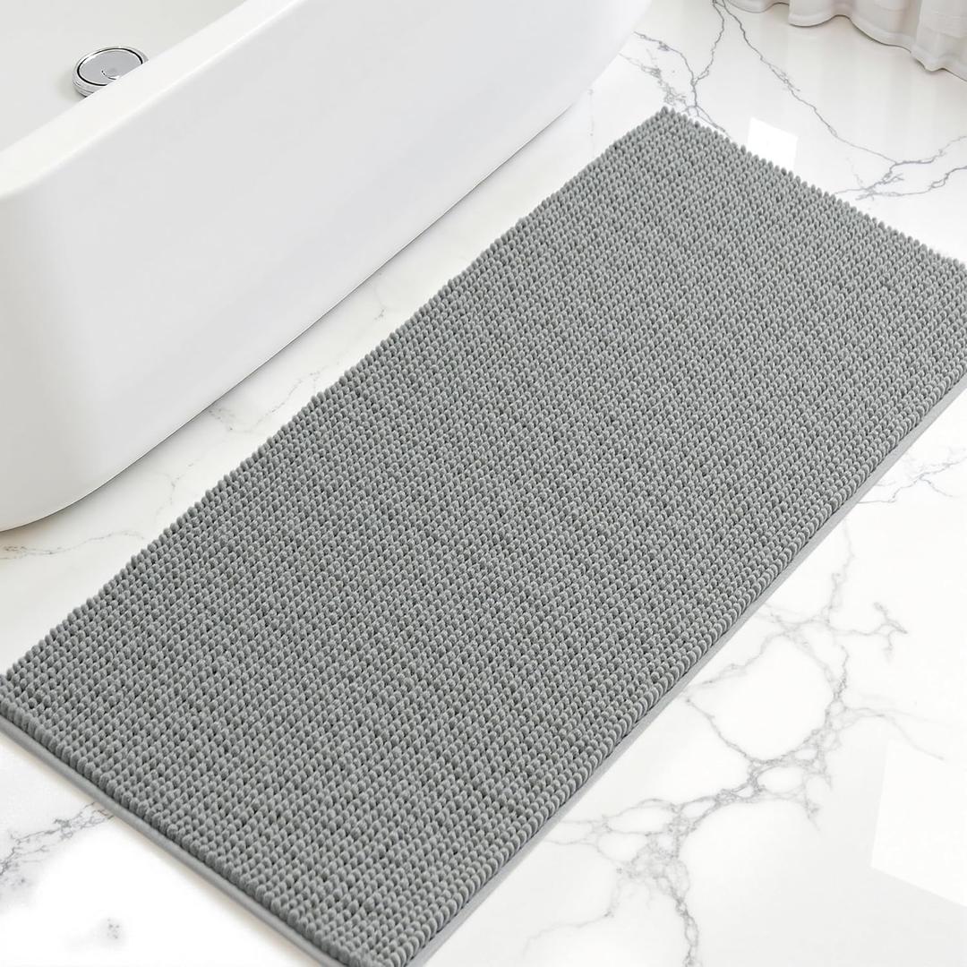 SUBRTEX Bathroom Rugs, 24" x 55" Chenille Bath Rug Soft Short Plush Bath Mat Soft Shower Mat Water Absorbent Shower Mat Quick Dry Machine Washable, Light Gray