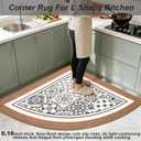 Corner Rug, L Shaped Kitchen Mat, Non Slip Corner Kitchen Rugs Washable, 4mm Thickness Rubber Kitchen Mats for Floor, Water Absorbent, Easy to Clean, FLORALTILE-35.5X35.5INCH(Half Circle)