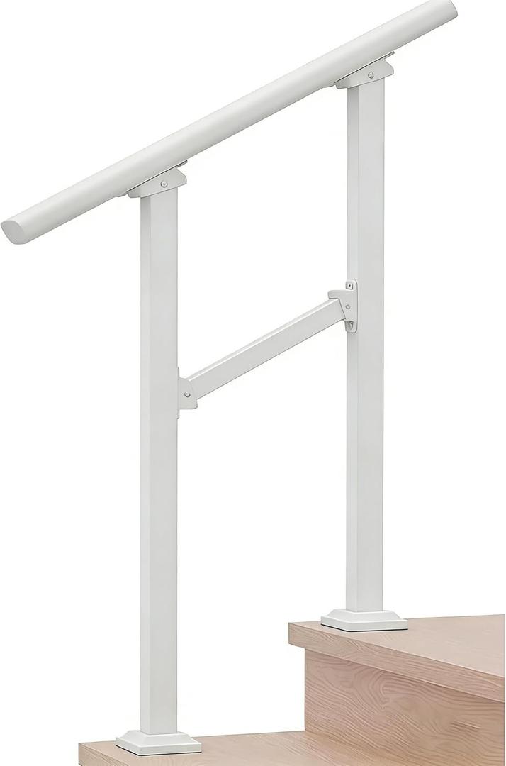 Handrails for Outdoor Steps & Indoor Stair Railing Kit, 1-2 Steps Safety Hand Rail for Porch & Deck (White-Straight)