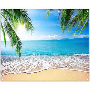 ZTHMOE 10x8ft Fabric Summer Hawaii Beach Photography Backdrop Tropical Seaside Palm Trees Background Luau Aloha Baby Shower Party Decoration Banner Photo Booth