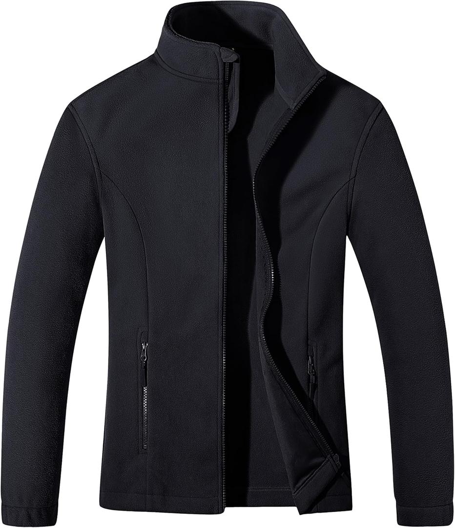 MAGCOMSEN Women's Fleece Jacket Zip Up Coat Lightweight Soft Warm Long Sleeve Jackets with Pockets for Winter (Black) Small