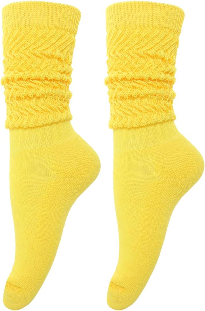 Slouch Socks Women 80s 90s Scrunch Socks Extra Long Slouchy Sock Knee High Sock (Yellow)