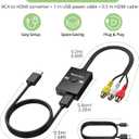 RCA to HDMI Converter with 4:3/16:9 Switch, 1080P AV Composite Video Adapter with HDMI and USB Cables, Supports PAL/NTSC for Wii PS2 DVD VHS to HDTV or Monitor