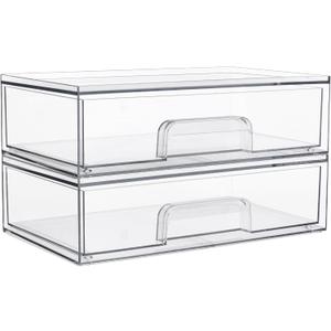 Vtopmart 12.1''W Clear Stackable Storage Drawers, 2 Pack Acrylic Plastic Organizers Bins for Makeup Palettes, Cosmetics, and Beauty Supplies, Ideal for Vanity, Bathroom, Cabinet, Desk Organization