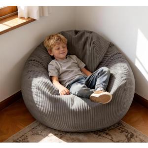 ENBAOHUI Bean Bag Chairs with Memory Foam Chairs for Kids Teens Toddler Faux Fur Sofa Chair with Handle Grey