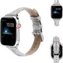Wearlizer Thin Glitter Leather Compatible with Apple Watch Leather Bands Women 38mm 40mm 41mm 42mm 44mm 45mm 46mm 49mm for iWatch Series 11 10 9 8 7 6 5 4 3 SE/Ultra 3 2 1 Slim Bling Glistening Strap