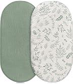 Muslin Bassinet Sheet Compatible with Hospital Bassinet, Simmons Kids by The Bed Twin City, Graco Pack n Play Close2Baby Bassinet(not playard), 2 Pack Cotton Fitted Roman Green & Botanical Leaf