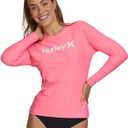 Hurley Rash Guard for Women, Womens Rash Guard Long Sleeve Shirts, Rashguard Swim Shirt Women UPF 50+ SPF & UV Protection (X-Small, Zil Pink)
