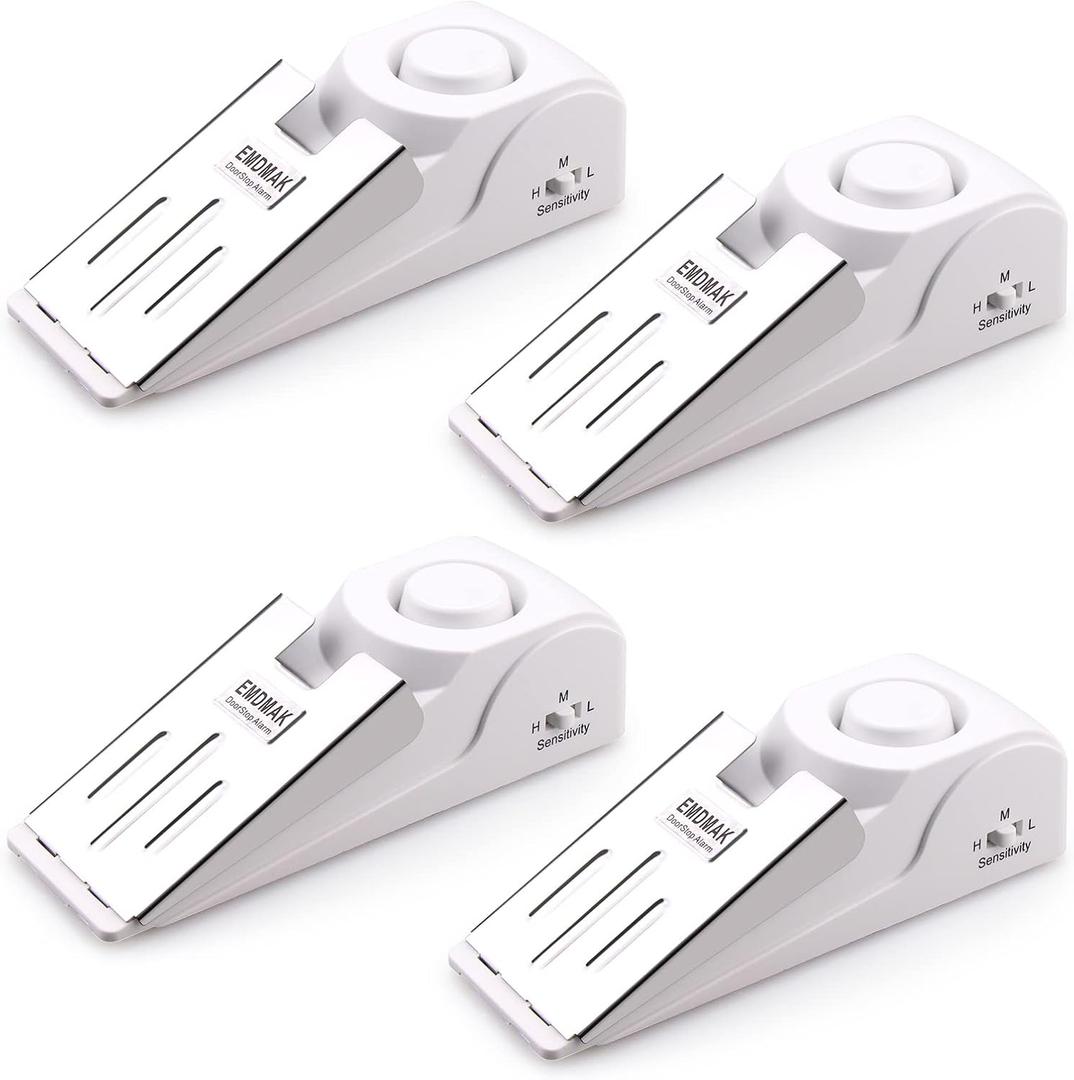 EMDMAK Door Stop Alarm with 120DB Siren Door Stop for Home & Travel (White) (Pack of 4)