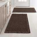 MIULEE Set of 2 Waffle Bathroom Rugs, Boho Bath Rugs Non Slip Washable, Super Absorbent Bath Mats, Ultra Soft Rubber Backed Shower Mats for Bathroom Floor, Tub and Shower, Chocolate, 18x30 Inch