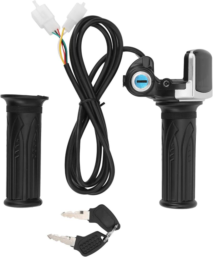 Electric Bike Throttle, 48V Half-Twist Throttle Grip Lock Key Set LED Display Throttle for Motorcycle Scooter