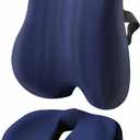 SOONHUA Seat Cushion and Lumbar Support Pillow Set for Office Chair, Memory Foam Back Support Pillow for Car Seat Gaming Chair, Ergonomic Pillow for Tailbone Sciatica and Back Pain Relief (Medium, Navy Blue)