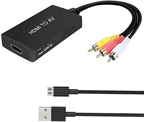 HDMI to RCA Converter, HDMI to AV 3RCA CVBs Composite Video Audio Converter Adapter Supports PAL/NTSC for TV Stick, Roku, Android TV Box, DVD ect, Black