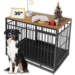 Dog Crate Topper with Magnets for 36 Inch Crate - Aluminum Foldable Dog Kennel Topper Decorative Storage Pet Crate Table Walnut (Only Topper)